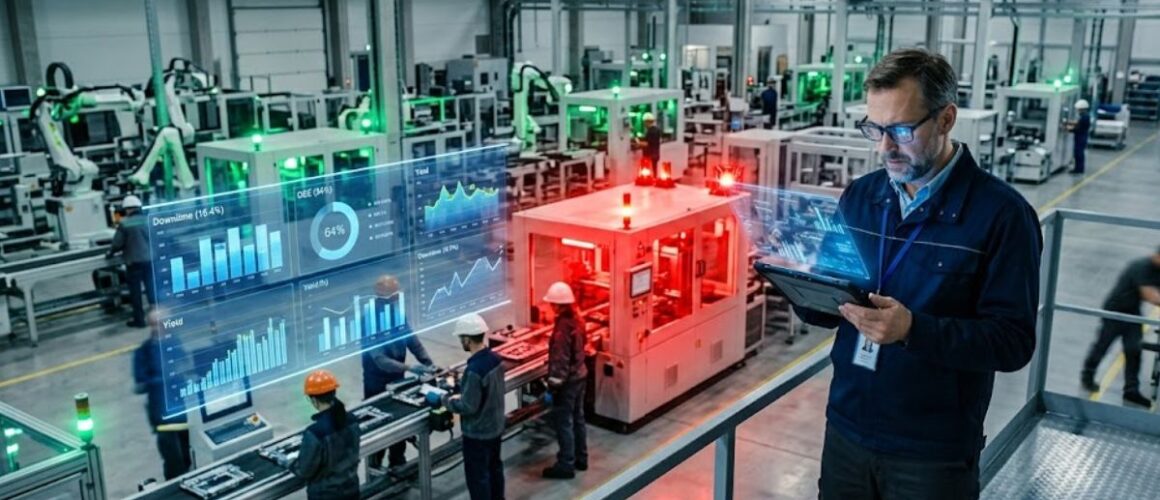 Monitoring maszyn produkcyjnych i analiza OEE w nowoczesnej fabryce przemysłowej