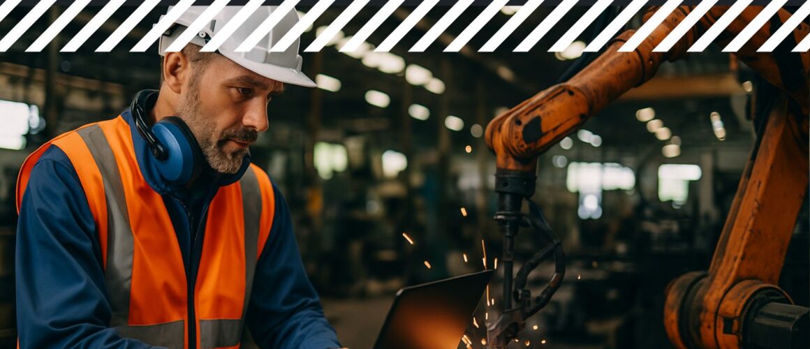Zautomatyzowana hala produkcyjna z linią montażową i robotami przemysłowymi w działaniu