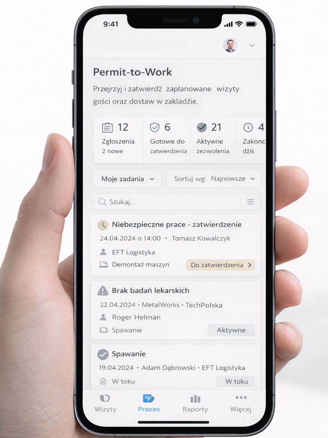 Aplikacja EntryFlow na smartfonie – zarządzanie zezwoleniami Permit-to-Work i zadaniami BHP