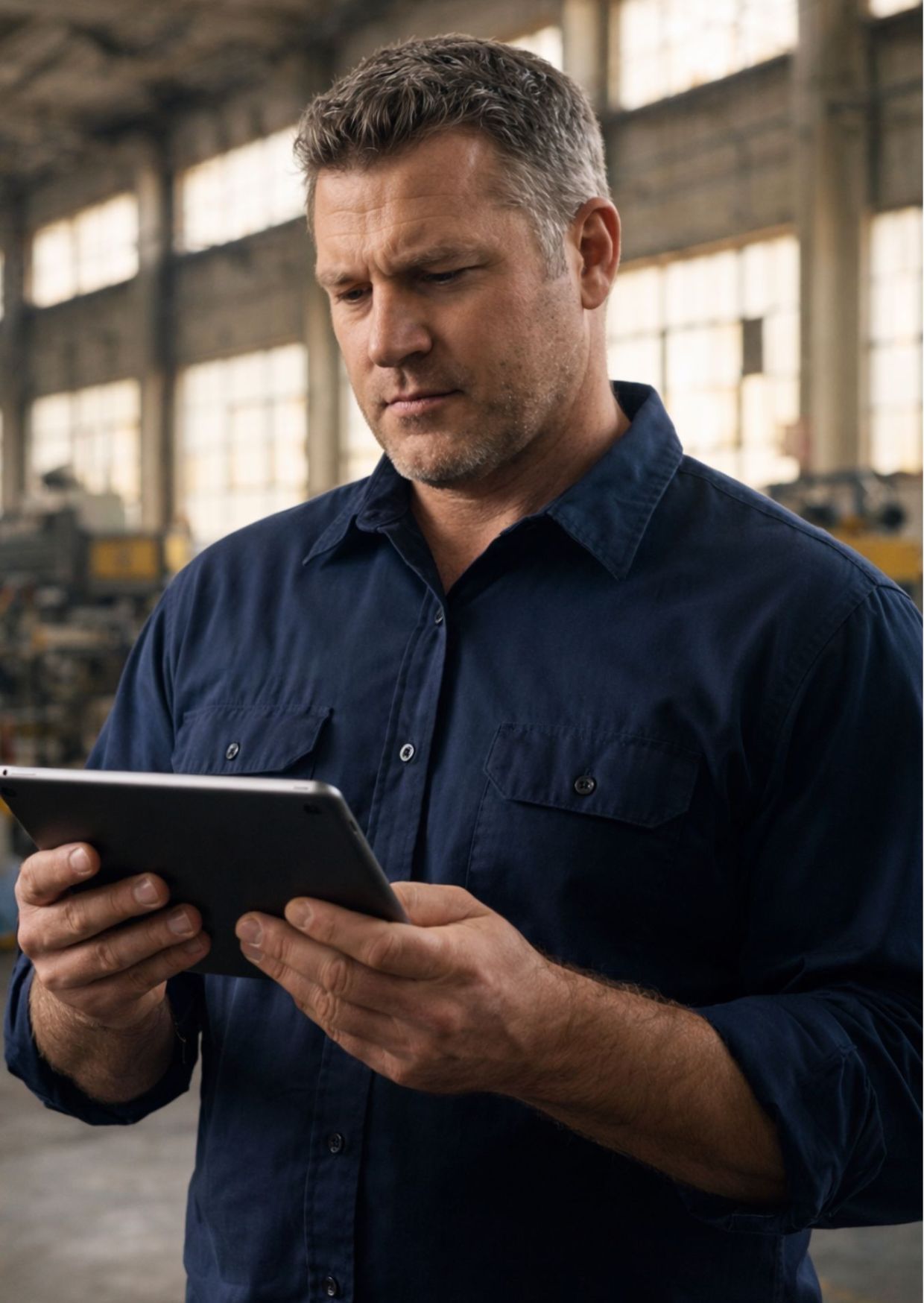 Manufacturing IT systems – operator using a tablet