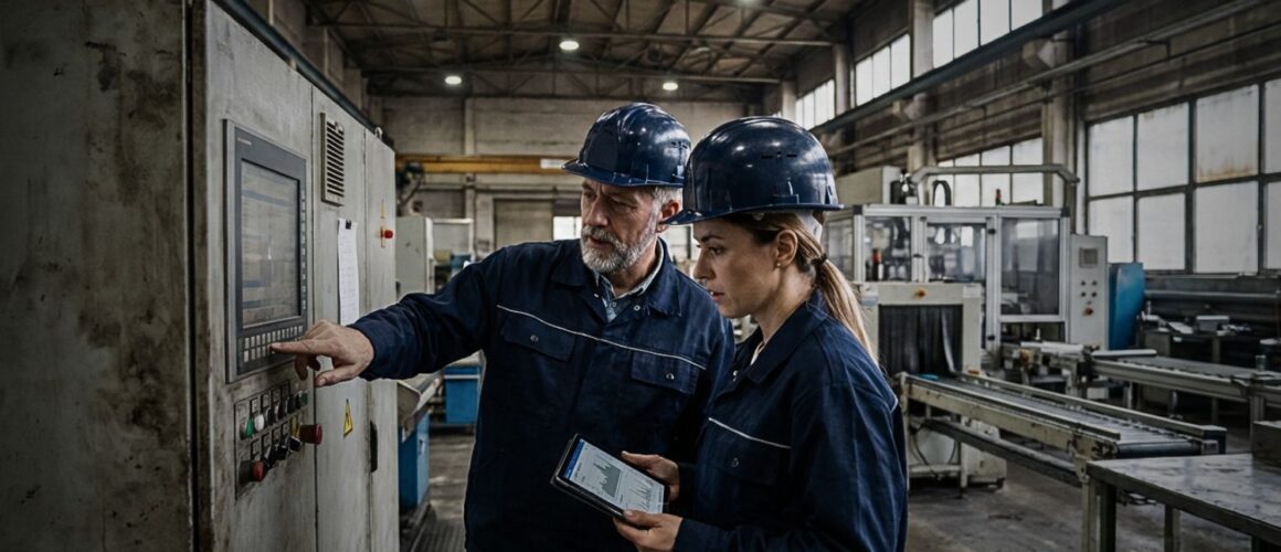 Problemy w produkcji – analiza procesu produkcyjnego przez inżynierów na hali produkcyjnej